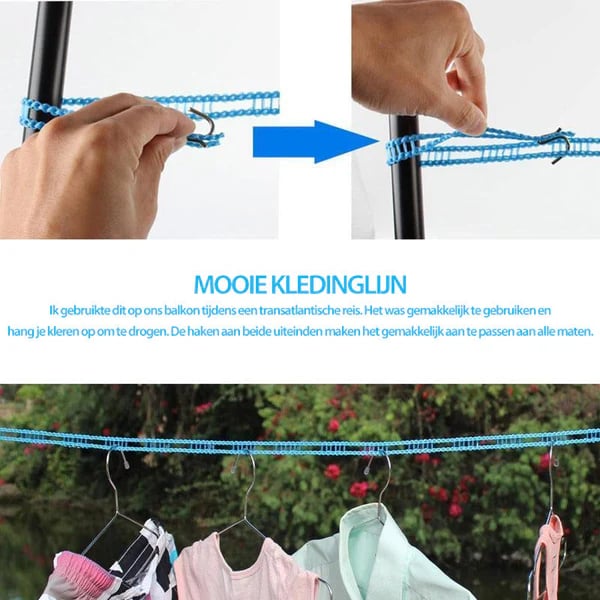 Clothesline for Outside, Adjustable Clothes line,Windproof Clothesline with Hooks, Indoor and Outdoor Laundry and Drying Lines,Ideal Camping & Travel Essentials