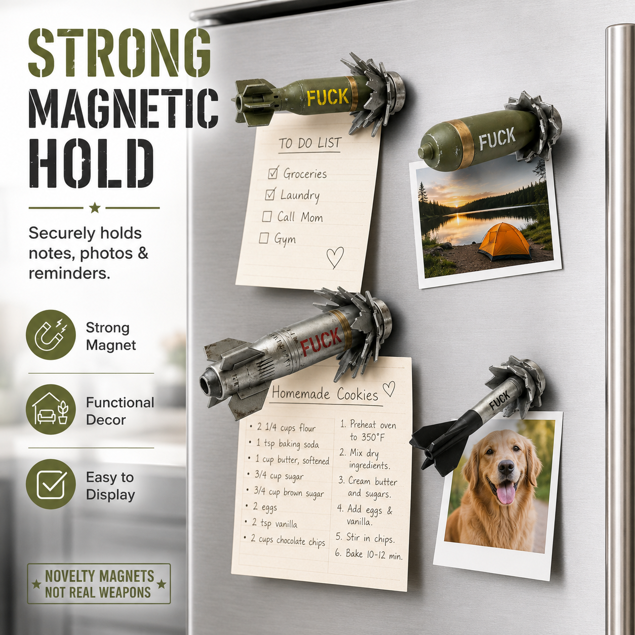 Funny 3D F-Bomb Refrigerator Magnets – Realistic Military Style 3D Magnetic Decor