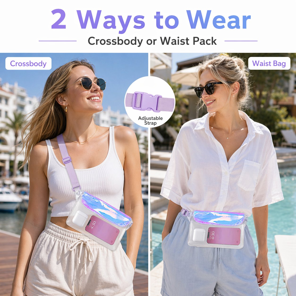 🌓 49% OFF-🌊 Clear Waterproof Fanny Pack 2-Pack –Secure, and Ready for All Your Water Activities