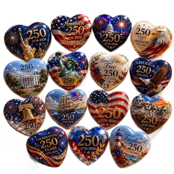 🇺🇸 America 250th Anniversary Commemorative Heart Ornament Collection | 15-Piece Patriotic Keepsake Set