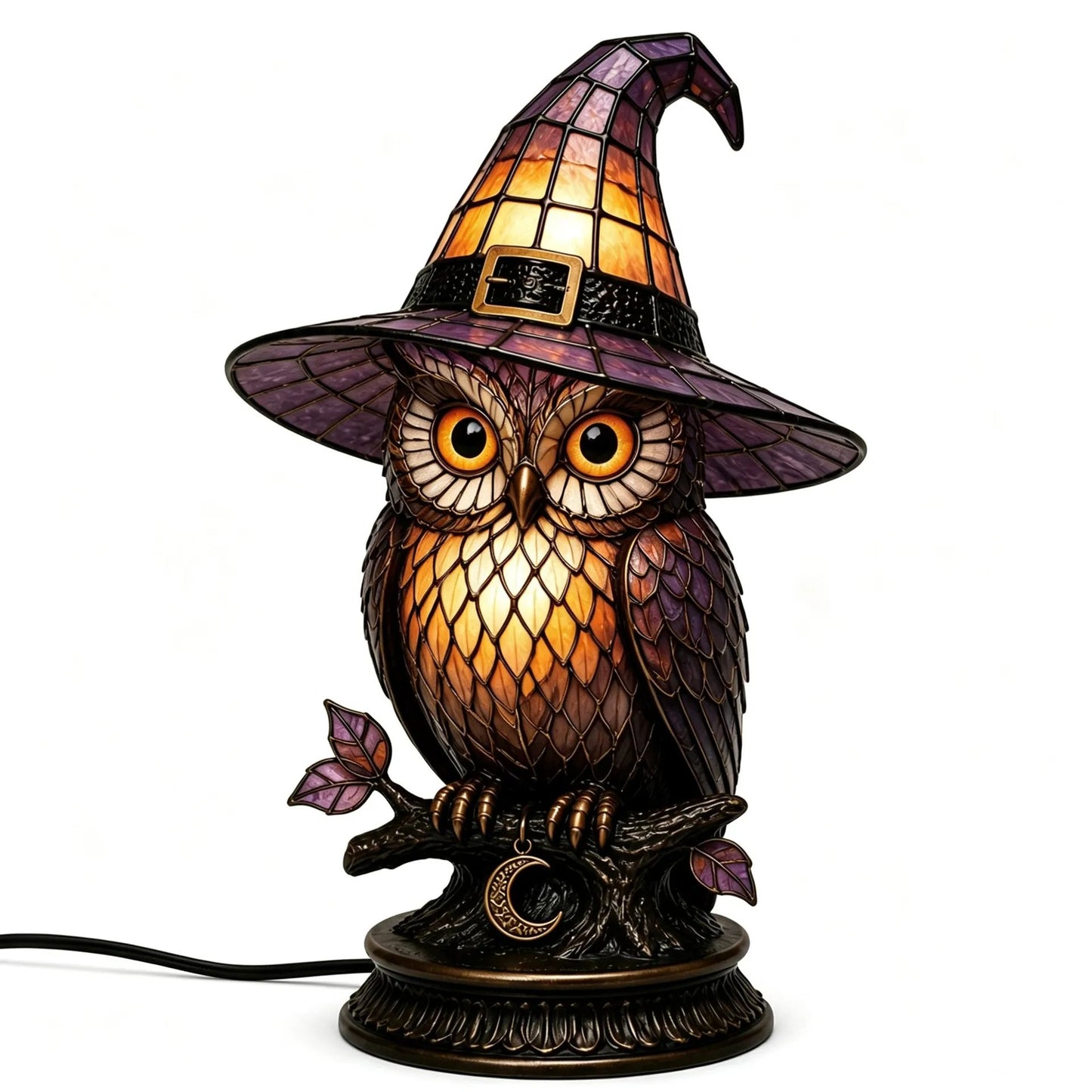 🐈 Gothic Stained Glass Witch Black Cat Table Lamp | Halloween Witch Hat Night Light Decor