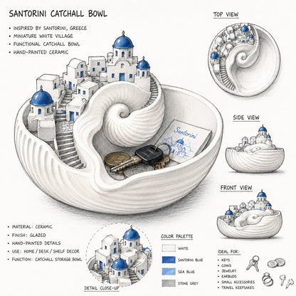 🔥Last Day 49% OFF 🌊 Hand-Painted Santorini Catchall Bowl | Limited Coastal Decor ✨