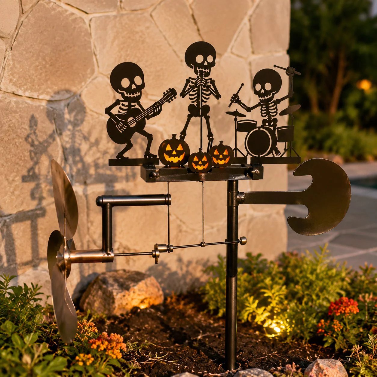 🎃Halloween Skeleton Metal Drummer Kinetic Wind Spinner