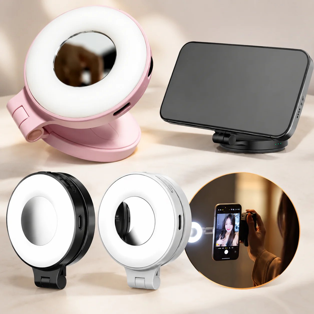 Magnetic Selfie Light for Phone with 5 CCT Settings and Mirror