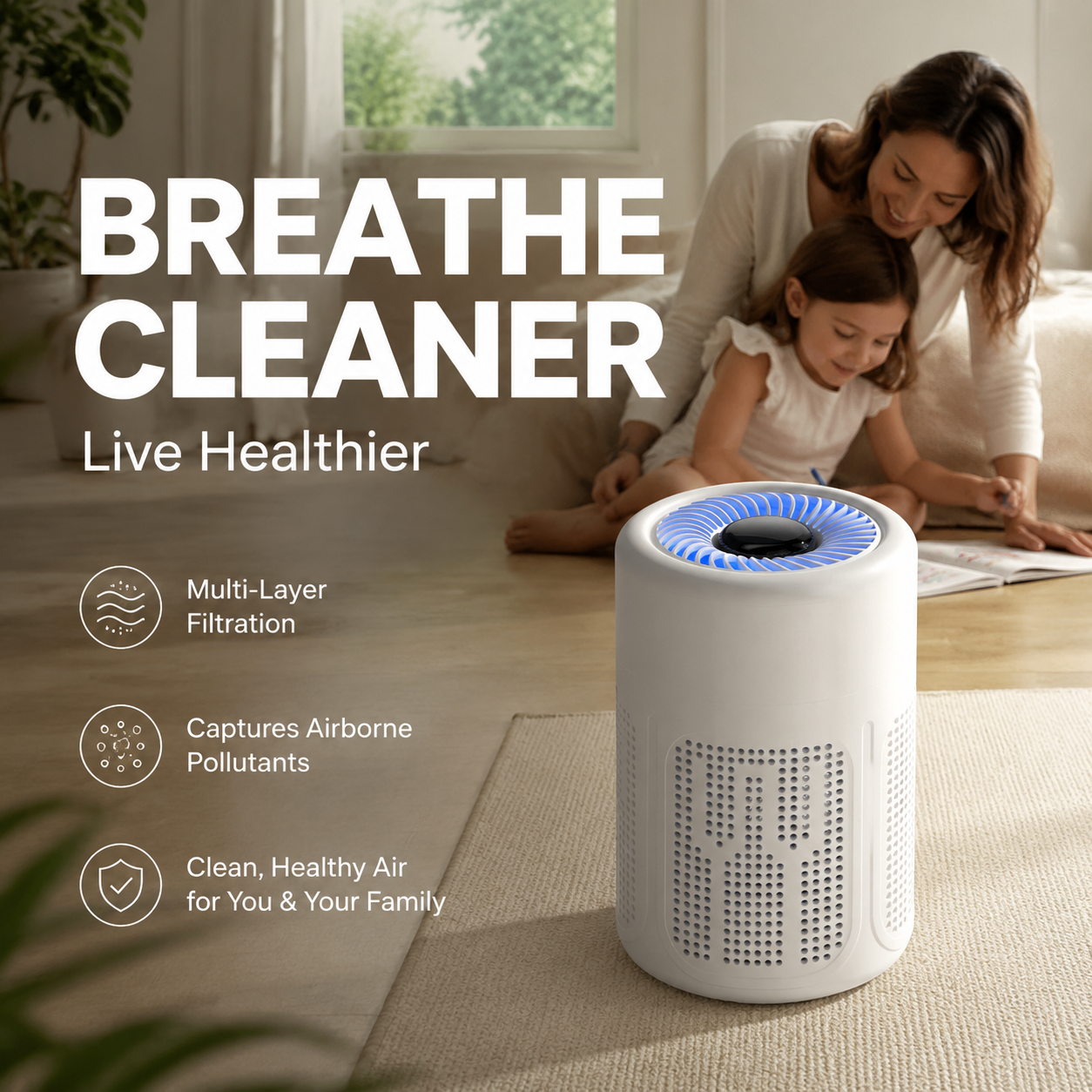 🌬️ 60% OFF! 🔥 Compact home air purifier – 2026 bestseller – Quiet, energy-efficient, and perfect for allergy sufferers, dust, and pet hair 🏠