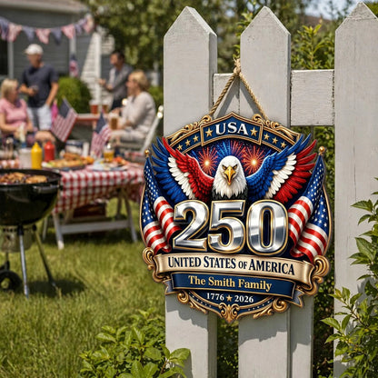 America 250th Anniversary - Patriotic Eagle Family Decor - Personalized Wood Sign
