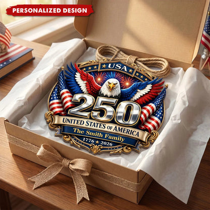 America 250th Anniversary - Patriotic Eagle Family Decor - Personalized Wood Sign