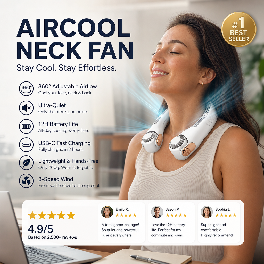 ❄️ Beat the Heat Hands-Free – 360° Neck Fan