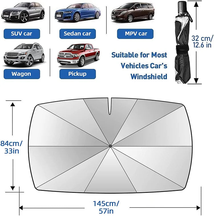 🥳2026 HOT SALE🥳💞50K+ SOLD!☂️🔄 50% OFF! Car Windshield Sun Shade Umbrella – 360° bendable handle, no scratches. Blocks UV & heat. Folds small. 🚗✨