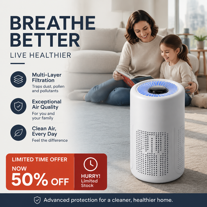 🌬️ 60% OFF! 🔥 Compact home air purifier – 2026 bestseller – Quiet, energy-efficient, and perfect for allergy sufferers, dust, and pet hair 🏠